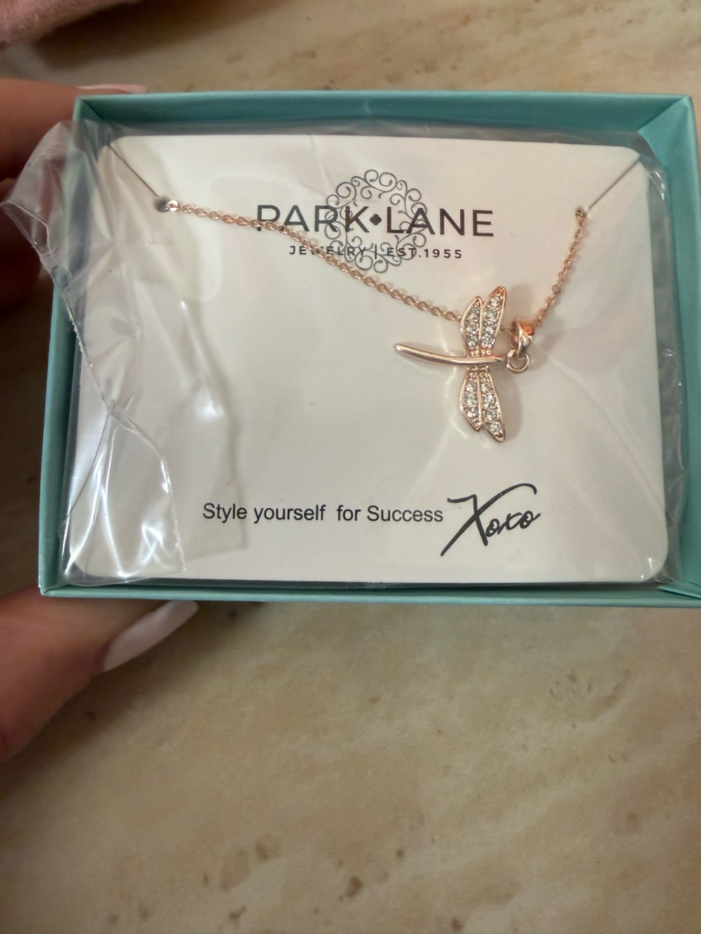 Park Lane Rose-Tone Dragonfly Necklace with Crystals